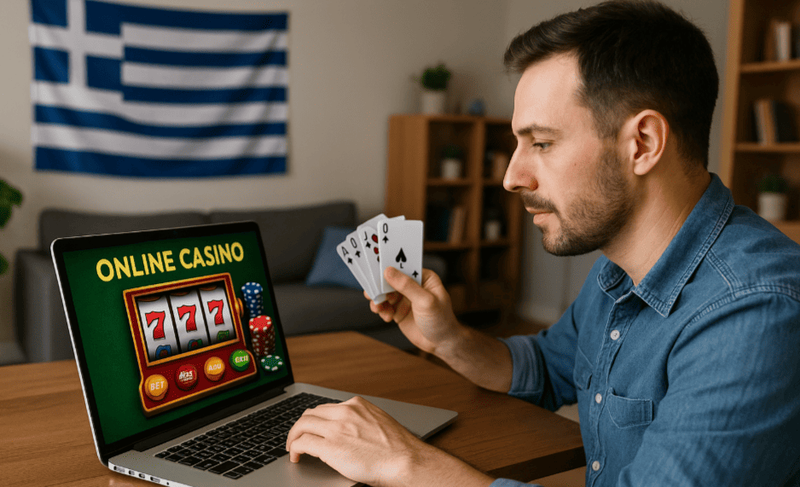 Παίκτης παίζει σε online casino στην Ελλάδα το 2025